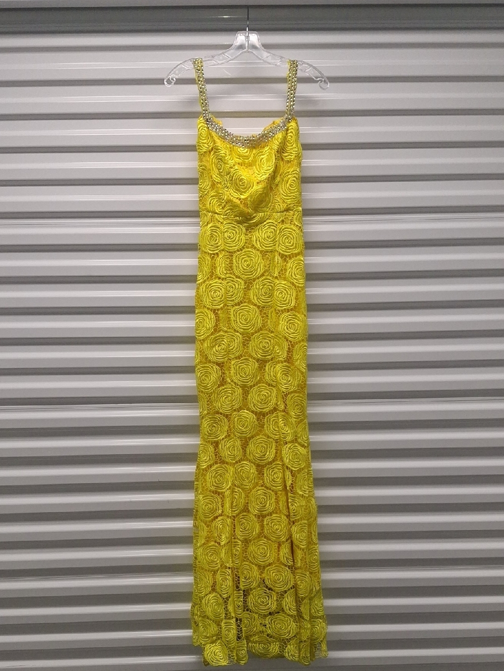 Handmade Yellow Rosette Maxi Dress with Beaded Straps